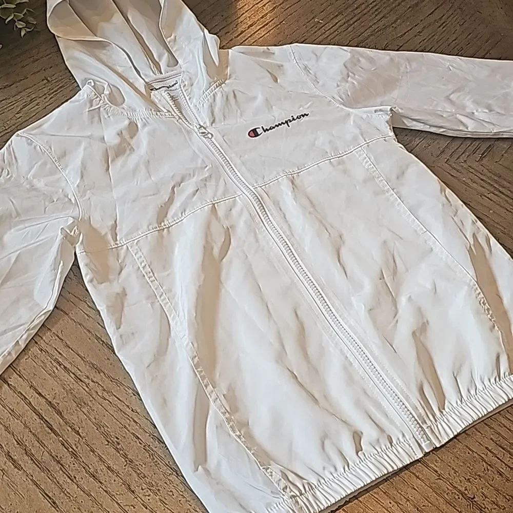 Boys Champion white wind breaker jacket size S